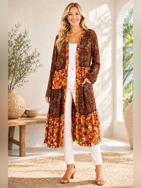 Logo Lori Goldstein Limited Edition Boho Patchwork Duster Kimono Small